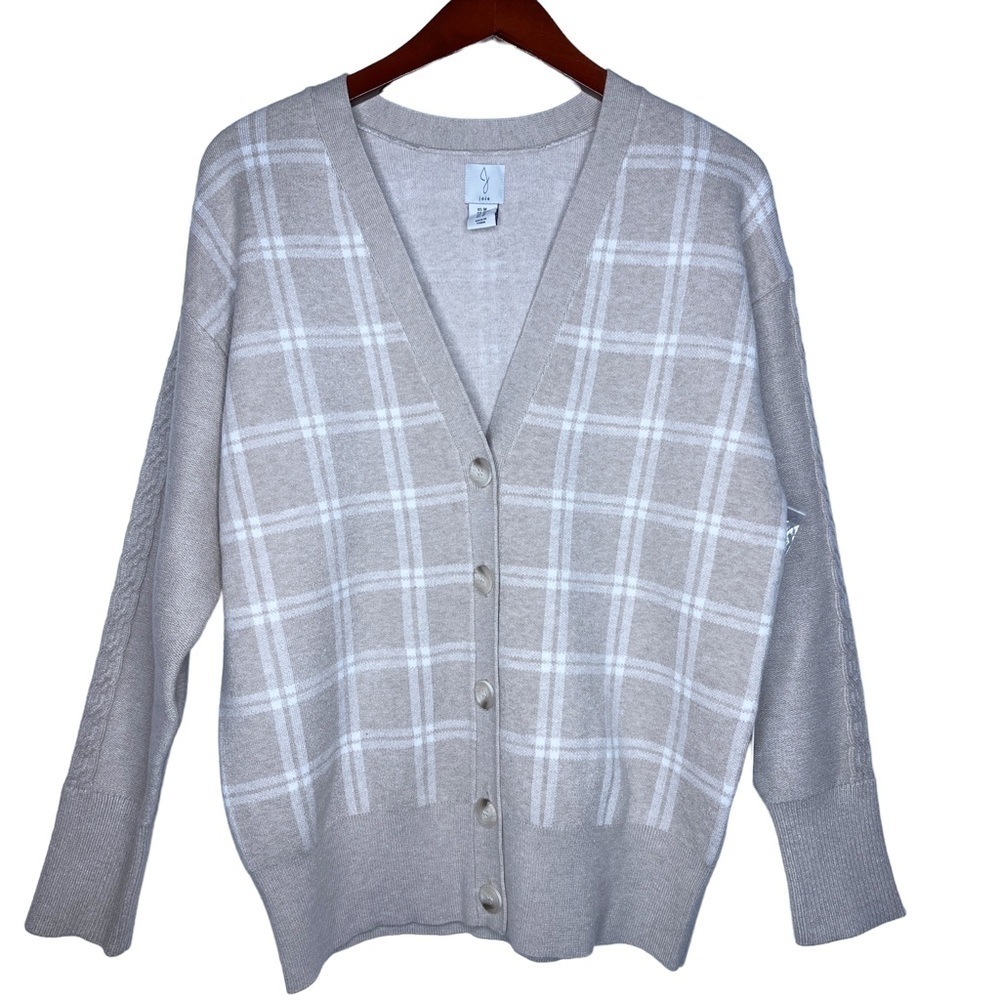 JOIE NWT Plaid Button Front Cardigan Sweater Size Medium in Soft Tan